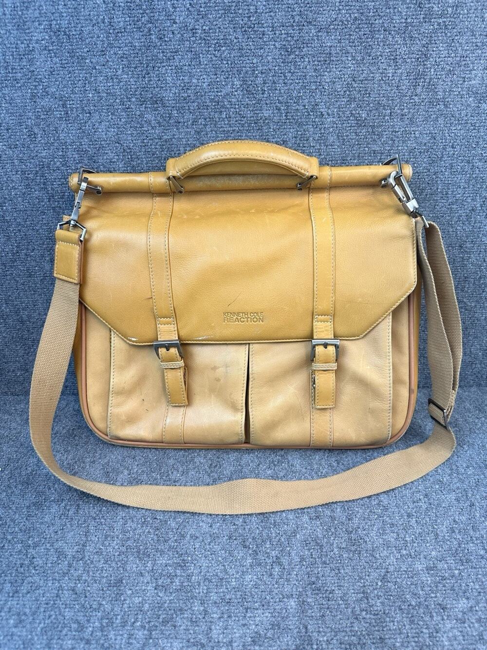 Kenneth Cole Reaction Leather Messenger Bag Tan Distressed for Repair